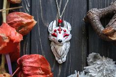 White Fox Necklace, Kitsune Fox Jewelry, Nine-Tailed Fox Charm, Kitsune Mask Jewelry, Japanese Fox C Handmade Fantasy White Necklace, White Handmade Fantasy Necklace, White Fantasy Necklace As Gift, Jewelry Japanese, Japanese Fox, Fox Necklace, Kitsune Mask, Raven Pendant, Kitsune Fox