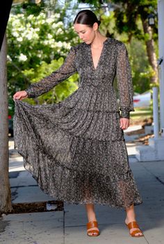 Zelda Dress Flowy Long Dress For Fall, Flowy Casual Fall Dresses, Flowy Fall Dress For Casual Occasions, Fall Garden Party Midi Dress, Flowy Maxi Length Fall Dresses, Long Dress For Fall Date Night, Ruffled Maxi Dress For Dress Down Days In Fall, Fall Long Dress For Date Night, Long Dress For Date Night In Fall