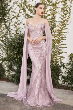 A1075 Mauve African Evening Dresses, Andrea And Leo, Gown With Cape, Cape Sleeve Dress, African Party Dresses, Chic Evening Dress, Pink Evening Dress, Formal Dresses With Sleeves, African Wedding Dress