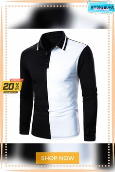 Men's Polo Shirt Golf Shirt Polo Collar Spring & Fall Long Sleeve Black-white Color Block Street Casual Clothing Apparel Button Front Long Sleeve Tops Casual, Polo Collar, Golf Shirts, Spring And Fall, Ladies Tops Fashion, Length Sleeve, Color Block, Men's Polo Shirt, Going Out