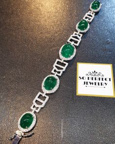 "A DREAM COMES TRUE! Gorgeous masterpiece! ONE OF A KIND Bracelet! Featuring 7 pieces of extra fine GLOWING VIVID GREEN Zambian Emerald weighting a total of 58.94 carats... and 334 pieces of SUPER SPARKLING, top-grade, F/VS Diamonds (4.01 carat in total). SET IN ONE-OF-A-KIND 18K Solid White Gold, meticulously designed and handcrafted BRACELET! A true heirloom piece that can transcend beyond times and eras.... JUST FINISHED, HANDMADE BY OUR GOLDSMITHS! DAZZLING GENUINE EMERALDS! Extremely rare, Luxury Silver Tennis Bracelet With Emeralds, Luxury Silver Bracelets With Cabochon, Luxury Round Emerald Bracelets, White Gold Emerald Bracelets, White Gold Emerald Bracelet, Round White Gold Bracelets With Emeralds, Zambian Emerald, Handcrafted Bracelets, Vs Diamond