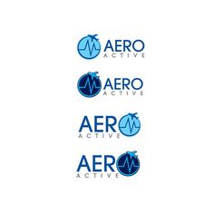 the logo for aero actives is shown in three different colors and font, including blue