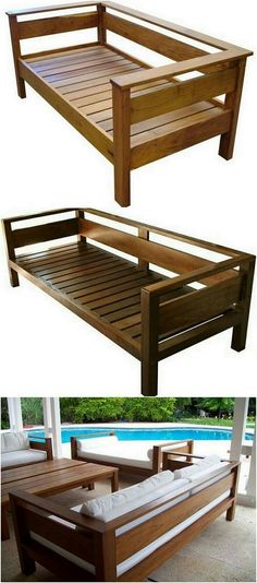 a bed frame that is made out of wood and has two different angles to it