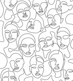 a line drawing of many different faces