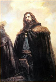 a painting of a man with long hair and beard