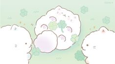 two white bears with clovers on their backs and one bear has its eyes closed