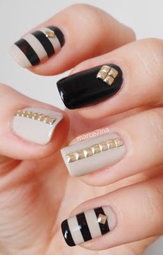 . Glitter Gradient Nails, Unghie Nail Art, Nagellack Trends, Gold Nail Art, Nails Gold, Studded Nails, Her Nails, Black Nail, Fabulous Nails