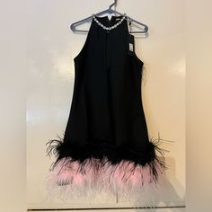 Perfect For The Holidays. Black With Gorgeous Feathers At The Bottom. This Dress Will Impress. Black Party Dress With Feather Trim, Black Mini Dress With Feather Trim For Evening, Black Feather Trim Dress For Summer, Fitted Black Dress With Feather Trim, Black Feather Trim Mini Dress For Cocktail, Chic Black Mini Dress With Feather Trim, Black Feather Trim Dress For Night Out, Feather Party, Feather Cocktail Dress