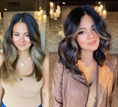 Lob With Lowlights Brunette, Look 2023, Natural Dark Hair, Money Pieces, Before And After Haircut, Occasion Hair, Dark Brunette Hair, Minimalist Hair, Bleach Blonde Hair