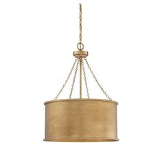 a chandelier with a light fixture hanging from it's side and a beige shade