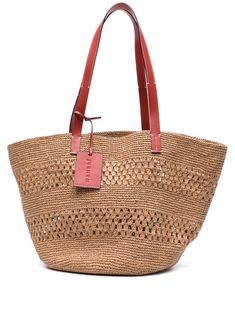 beige raffia basket weave leather tag open top two flat top handles main compartment internal slip pocket internal logo patch unlined This piece comes complete with a protective dust bag. Beach Crochet Bag With Intrecciato Weave And Top Handle, Beige Bucket Bag With Intrecciato Weave For Vacation, Designer Straw Bag With Handles For Vacation, Designer Straw Shoulder Bag For Shopping, Beige Crochet Bag With Intrecciato Weave For Beach, Beige Intrecciato Weave Crochet Beach Bag, Designer Rectangular Straw Bag In Natural Color, Designer Straw Basket Bag With Leather Handles, Designer Natural Bucket Bag With Braided Handles