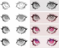 the different stages of drawing an eye