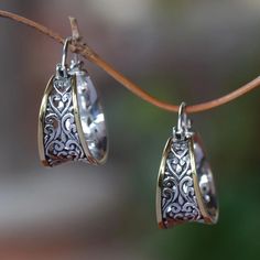 Gold Accented Sterling Silver Hoop Earrings from Bali - Between Sunlight | NOVICA Cheap Silver Bohemian Hoop Earrings, Silver Earrings Novica, Cheap Bohemian Silver Hoop Earrings, Ear Rings, Sterling Silver Hoop Earrings, Accessories Jewelry Earrings, Sterling Silver Hoops, Balinese, Silver Earrings Dangle