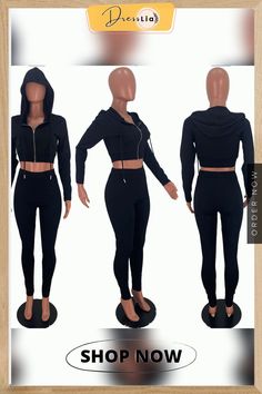 Women Casual Solid Long Sleeve Zipper Hooded Crop Top+joggers Pants Autumn Two Pieces Running Sets Trendy Stretch Joggers For Winter, Stretch Trendy Winter Joggers, Running Sets, Hooded Crop Top, Joggers Pants, Jogger Pants, Two Pieces, Pants Set, Casual Women