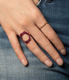 Hex Ruby Ring | Jessica McCormack Hex Ring, Jewellery Wardrobe, Jessica Mccormack, Hexagonal Ring, Bold Rings, Space Odyssey, Ring Collection, Blue Sapphire Rings