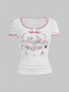 Dolly Shirts, Shein Order, Dolly Shirt, Kawaii Shirt, Kawaii Rabbit, Y2k Aesthetic Outfits, Lace Patchwork