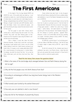 the first americans worksheet with answers and answer sheets for students to use