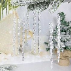 a christmas tree with icicles hanging from it