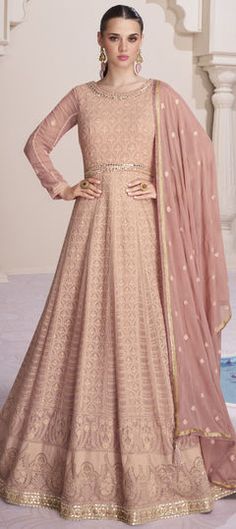 Pink and Majenta color Gown in Georgette fabric with Embroidered, Sequence, Thread work Long Gown With Dupatta, Party Wear Anarkali, Georgette Anarkali, Gown With Dupatta, Gown Suit, Georgette Dupatta, Readymade Saree, Anarkali Gown, Heavy Embroidery