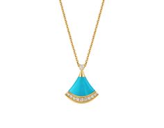 Divas Dream 18 Kt Yellow Gold Necklace Set With A Turquoise Element, A Round Brilliant-cut Diamond And Pavé Diamonds Turquoise Diamond Pendant Necklace, Turquoise Diamond Necklace Fine Jewelry, Turquoise Diamond Necklace In Fine Jewelry Style, Luxury Turquoise Round Necklace, Luxury Round Turquoise Necklace, Luxury Blue Gemstone Necklaces, Luxury Blue Pendant Necklace, Luxury Blue Pendant Jewelry, Blue Luxury Pendant Jewelry