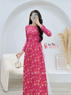 🌸 Material: Gấm Thai Tuan Stretchy level: 1/10 🌸 The measurement of this ao dai is in Vietnamese size. American size tends to be bigger for the same size. Please look at the SIZE CHART CAREFULLY before ORDERING. There might have some chalk writings on the fabric, these marks can be washed away. 🌸 No returns or exchanges. Buyer can contact seller about any issues with an order. 🌸 Follow us Facebook/aodaiemily www.aodaiemily.com 💜 Thank you very much💜 Pink Long Sleeve Maxi Dress For Festive Occasions, Festive Long Sleeve Pink Maxi Dress, Pink Full-length Festive Dress, Pink Full-length Dress For Festive Occasions, Pink Full Length Dress For Festive Occasions, Festive Full-length Pink Dress, Festive Full Length Pink Dress, Traditional Pink Long Sleeve Ao Dai, Pink Fitted Long Ao Dai