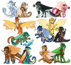 an image of dragon characters in different poses