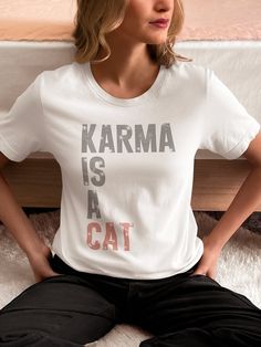 Karma is a Cat Stylish Rhinestone T-shirt for Women Sparkling Crystal Embellished Tee Fashionable Bling Apparel Glamorous Party Wear - Etsy