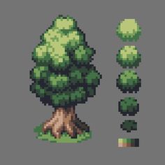 the pixel style tree is shown in green and brown tones, with different shapes to choose from