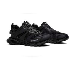 Black Tracks Designer Black Sneakers With Medium Fit, Designer Black Sneakers With Regular Fit, Designer Black Sneakers With Vibram Sole, Track Runners, Shoes Balenciaga, Balenciaga Track, Balenciaga Shoes, Mens Shoes Sneakers, Limited Time