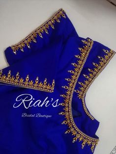 Simple Aari Embroidery Designs, Very Simple Aari Work Blouse Design Blue, Simple Work For Blouse, Simple Design Aari Work Blouse, Aari Simple Designs, Simple Arya Work Blouse Designs, Simple Maggam Blouse Designs, Blue Blouse Aari Work Designs, Blue Blouse Maggam Work