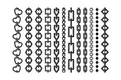 a set of black and white chains on a white background, each with different shapes