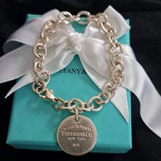 925 Silver Tiffany & Co. Bracelet W/ Round Charm Tiffany And Co Bracelet, Tiffany Co Jewelry, Tiffany & Co., Womens Jewelry Bracelets, 925 Silver, Silver Jewelry, Size 7, Women Jewelry, Bracelet