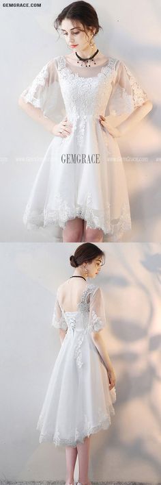 White Long Sleeve Dress For Prom Season, White Long Sleeve Dress For Prom, White A-line Dress For Party Season, White Party Dress With Back Zipper, White Long Sleeve Evening Dress For Prom, White Long Sleeve Evening Dress For Party Season, White Prom Dress With Back Zipper, White Knee-length Mini Dress For Prom, White Evening Dress For Banquet And Party Season