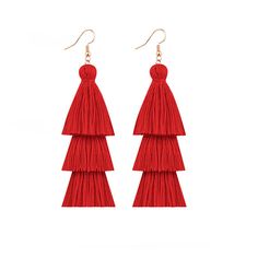 PRICES MAY VARY. TASSEL EARRINGS SIZE: These red tassel earrings 3 Tier Layered is about 3.74in / 9.5cm length, big earrings are lightweight and comfortable for wearing EASY MATCH: These colorful bohemian earrings have various colors, dangle lightweight earrings which can be used on various occasions in parties, bohemian parties, wedding wearing, daily life, work, school, holiday, etc. Can match your different colors skirts, dresses, shirts, coats EARRINGS DESIGN: This girl tassel earrings have Red Statement Earrings, Tassel Earing, Bohemian Handmade, Bohemian Colors, Tassel Drop Earrings, Fashion Materials, Boho Designs, Tassel Fringe, Fringe Earrings