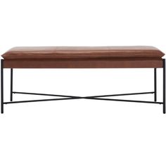 a leather bench with metal legs and a brown cushion on the top, against a white background