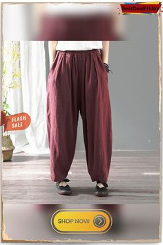 New Women's Trousers Wide Leg High Elastic Waist Baggy Side Pockets Solid Loose Casual Harem Pants Baggy Solid Color High-waisted Harem Pants, Baggy High-waisted Harem Pants, Baggy Solid Color Harem Pants, Baggy Straight Harem Pants In Solid Color, Baggy Solid Color Harem Pants For Fall, Baggy Cotton Solid Color Harem Pants, Baggy Harem Pants, Trousers Wide Leg, Trousers Women Wide Leg