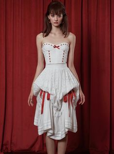 Ribbon Outfit, Lika Solt, Corset Ribbon, Long Skirt And Top, Dance Rooms, Red Corset, Boned Corsets, Half Skirt, Red Skirts