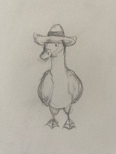 a drawing of a duck with a hat on it's head wearing a cowboy outfit