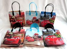 several bags with cars printed on them