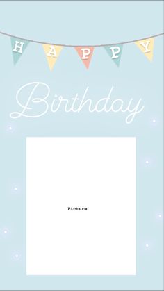 a blue birthday card with bunting flags and the words happy birthday in white on it