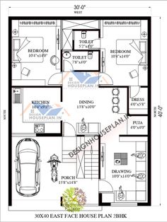 two story house plan with 3 bedroom and 2 bathrooms in the floor area, which is also