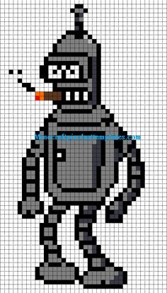 Futurama Cross Stitch, Rick And Morty Pixel Art, Pixel Art Templates Pattern, Minecraft Pixel Art Templates, Bender Futurama, Futurama Bender, Image Pixel Art, Perler Pattern, Modele Pixel Art