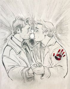 a drawing of two people kissing each other