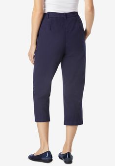 <div>Freedom Waist design that includes hidden elastic waistbands on each side that stretch up to 3” on each side. Classic chino capris in stretch</div> Cotton Cropped Leg Capris For Work, Cotton Workwear Capris With Cropped Legs, Pull-on Capris For Workwear, Cotton Workwear Capris, Pull-on Style Capris For Work, Cotton Capris With Pockets, Bermuda Workwear Pants With Pockets, Casual Bermuda Pants With Belt Loops, Cotton Bottoms With Side Pockets And Capri Length