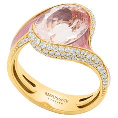 Morganite 3.83 Carat Diamonds Enamel 18 Karat Yellow Gold Melted Colors Ring Introducing our new Ring from so popular Melted Colors Collection. This collection is filled with all the colors of the rainbow. All stones are perfectly matched in color with enamel. Сolor of the enamel in this Ring is precisely matched to the color of a soft pink Morganite weighing 3.83 Carat, with lines of 124 Diamonds fixed on the sides. Ring for sensitive people. In set with Earrings LU1164119737202 and Bracelet LU Luxury Multi-stone Yellow Sapphire Ring, Fine Jewelry Yellow Multi-stone Rings, Enamel Multi-stone Ring, Luxury Elegant Multi-stone Enamel Ring, Luxury Yellow Cabochon Ring, Pink Engagement Ring, Morganite Diamond, Sensitive People, Pink Morganite