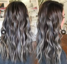 Want this!!!!!!! Silver Balayage On Brown Hair, Ashy Highlights On Dark Hair, Ashy Babylights On Dark Hair, Ash Blonde Highlights On Dark Hair, Ash Brown Hair, Beautiful Hair Color, Ash Blonde Hair, Brown Hair Balayage