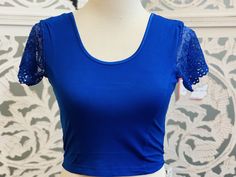 Royal blue stretchable blouse with lace on the sleeves. Fabric:Cotton Lycra Navy Blue Velvet Blouse, Blue Velvet Blouse, Stretchable Blouse, Shimmer Blouse, Saree Petticoat, Red Kurta, Womens Blouses, Gold Blouse, Cream Blouse