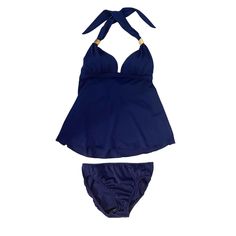 New Without Tags Dark Blue Halter Tankini W/ Gold Details Hook And Looped Fabric Bra Closure Moulded Cups With A Bit Of Padding Matching Bottoms Size 4 Halter Tankini, Cute Swimsuits, Gold Details, Blue Gold, Womens Swim, Tankini, Dark Blue, Size 4, Birthday Gifts