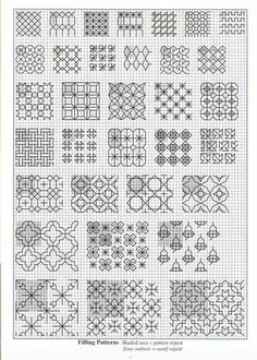 the cross stitch pattern is shown in black and white, with different designs on it