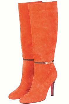 Retro 80's Suede Boots  @}-,-;— Orange Boots, Boots Knee High, Orange Shoes, Suede Boots Knee High, Stylish Sandals